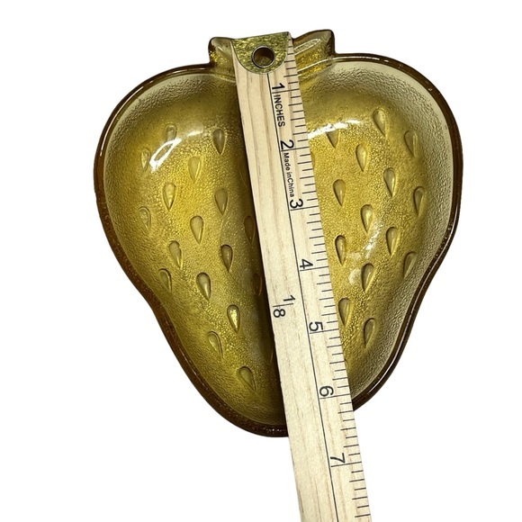 Vintage Hazel Atlas Amber Textured  Glass Strawberry‎ Dish Trinket Candy Bowl - Picture 3 of 7